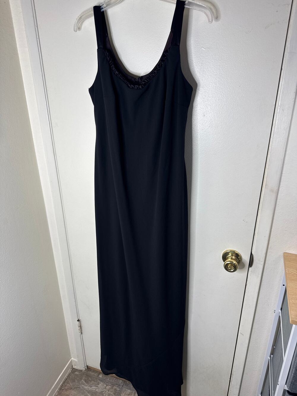 VTG 90s Nicole Paris Antonio Enne Black Chiffon Maxi Dress Ruffle Trim 18w